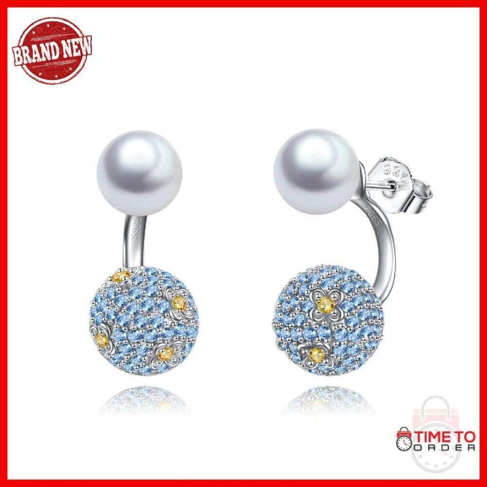 925 Sterling Silver Bow Stud Earrings with Freshwater Pearls for Women